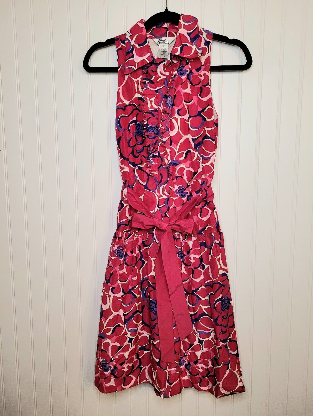 RARE Vintage Lilly Pulitzer WHITE TAG Silk/Cotton Floral Dress Sz 4 Crinoline - Picture 2 of 12